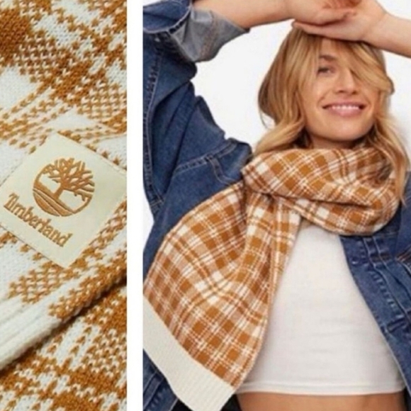 🔥🔥🔥Timberland logo plaid acrylic scarf New - Picture 3 of 11
